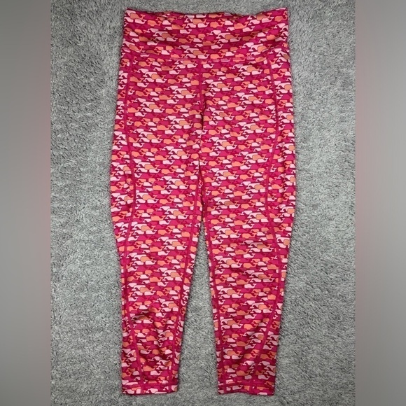 Vineyard Vines Leggings Womens Medium Whale Print Pink Performance Training Gym - Picture 1 of 5